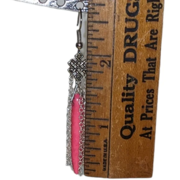 Handmade Silver Plated Celtic Knot Chains & Howlite Dagger Bead Dangle Earrings - Picture 3 of 6